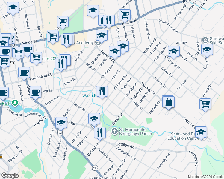 map of restaurants, bars, coffee shops, grocery stores, and more near 149 Saint Peters Road in Sydney