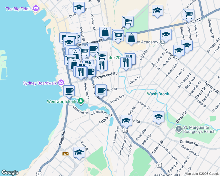 map of restaurants, bars, coffee shops, grocery stores, and more near 51 Brookland Street in Sydney