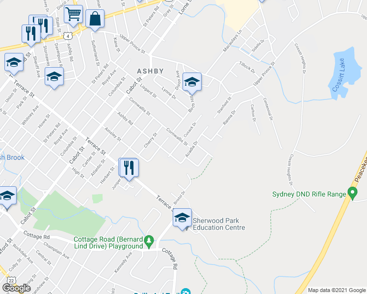 map of restaurants, bars, coffee shops, grocery stores, and more near 158 Cornwallis Street in Sydney