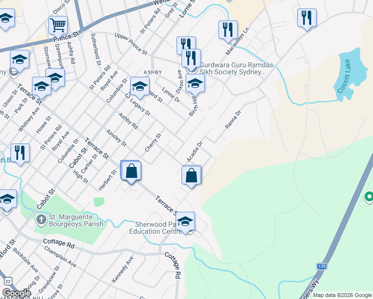 map of restaurants, bars, coffee shops, grocery stores, and more near 158 Cornwallis Street in Sydney
