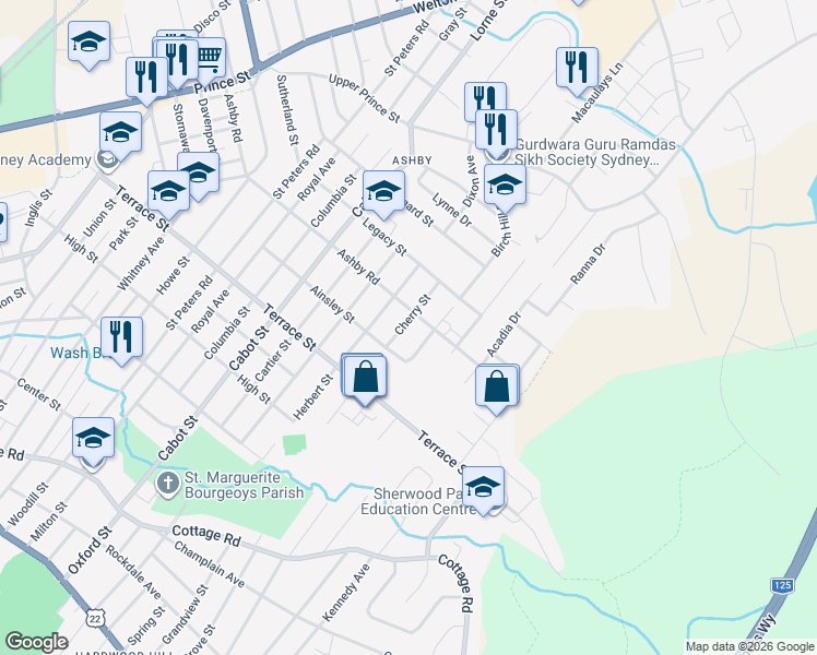 map of restaurants, bars, coffee shops, grocery stores, and more near 274 Cherry Street in Sydney