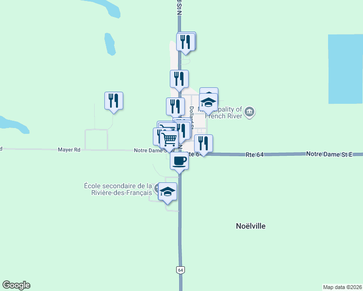 map of restaurants, bars, coffee shops, grocery stores, and more near 8 Ontario 535 in Noëlville