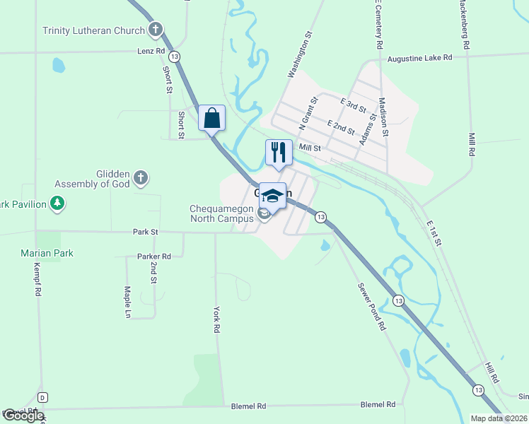 map of restaurants, bars, coffee shops, grocery stores, and more near 370 Grant Street in Ashland
