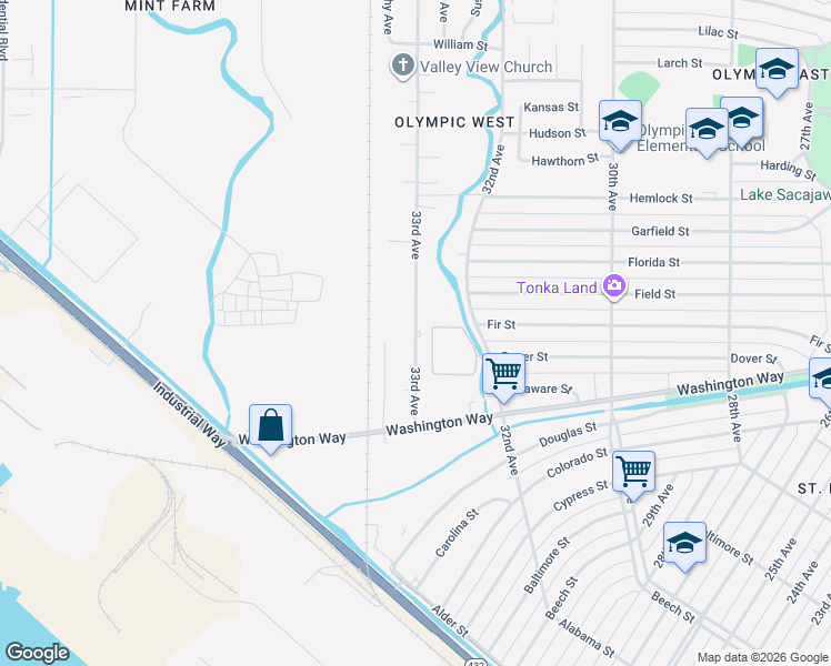 map of restaurants, bars, coffee shops, grocery stores, and more near 855 33rd Avenue in Longview
