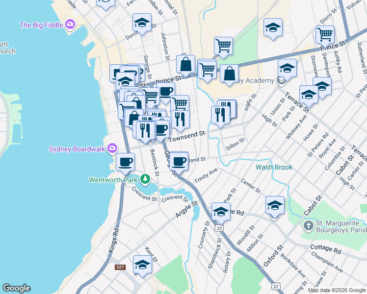 map of restaurants, bars, coffee shops, grocery stores, and more near 53 Douglas Street in Sydney