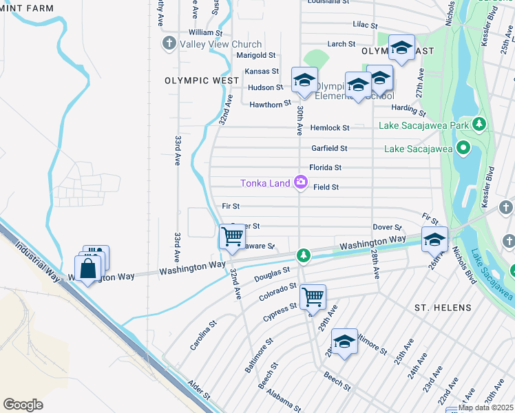 map of restaurants, bars, coffee shops, grocery stores, and more near 3122 Dover Street in Longview