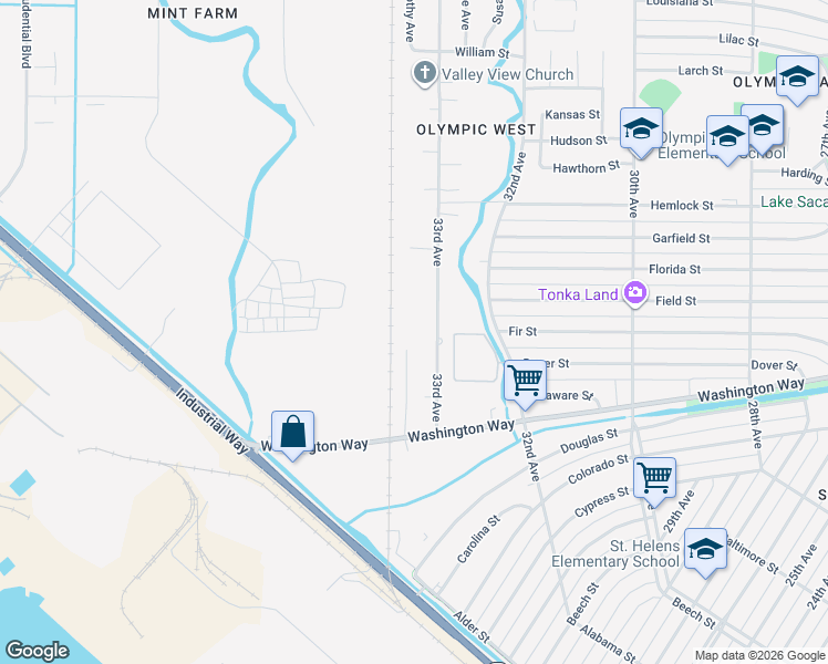 map of restaurants, bars, coffee shops, grocery stores, and more near 865 34th Avenue in Longview