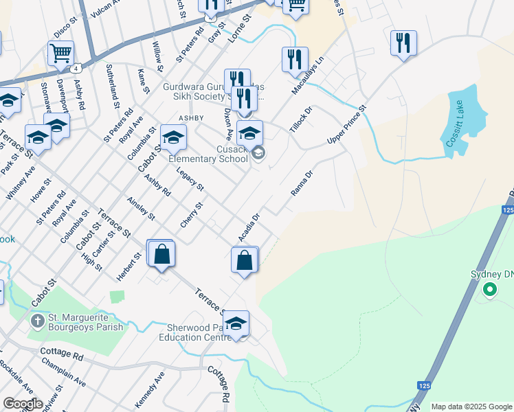 map of restaurants, bars, coffee shops, grocery stores, and more near 48 Acadia Drive in Sydney