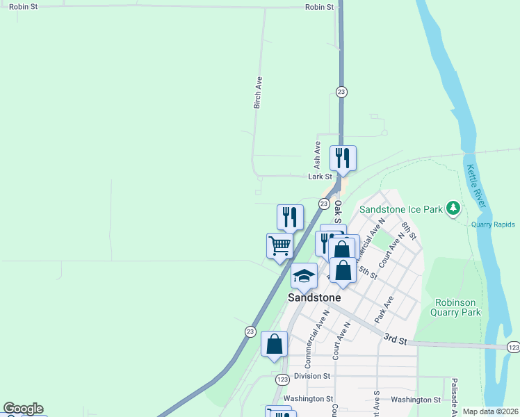 map of restaurants, bars, coffee shops, grocery stores, and more near 343 Lark Street in Sandstone