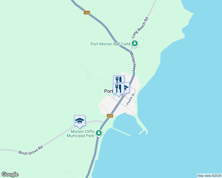 map of restaurants, bars, coffee shops, grocery stores, and more near 56 Birch Street in Port Morien