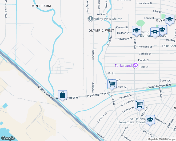 map of restaurants, bars, coffee shops, grocery stores, and more near 965 33rd Avenue in Longview