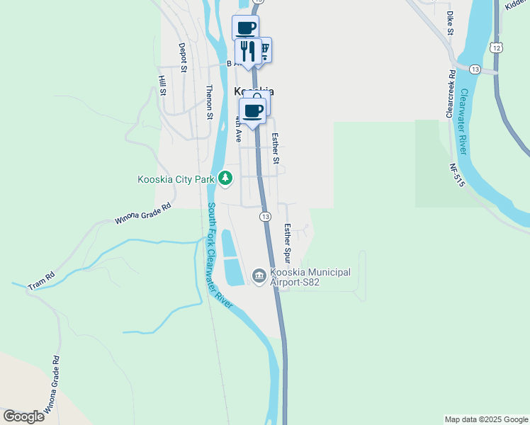 map of restaurants, bars, coffee shops, grocery stores, and more near Main Street in Kooskia