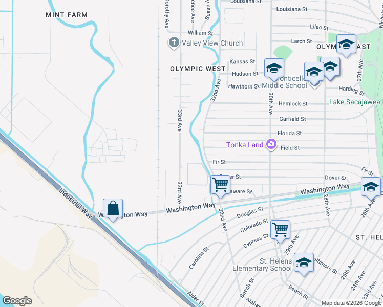 map of restaurants, bars, coffee shops, grocery stores, and more near 944-972 33rd Avenue in Longview
