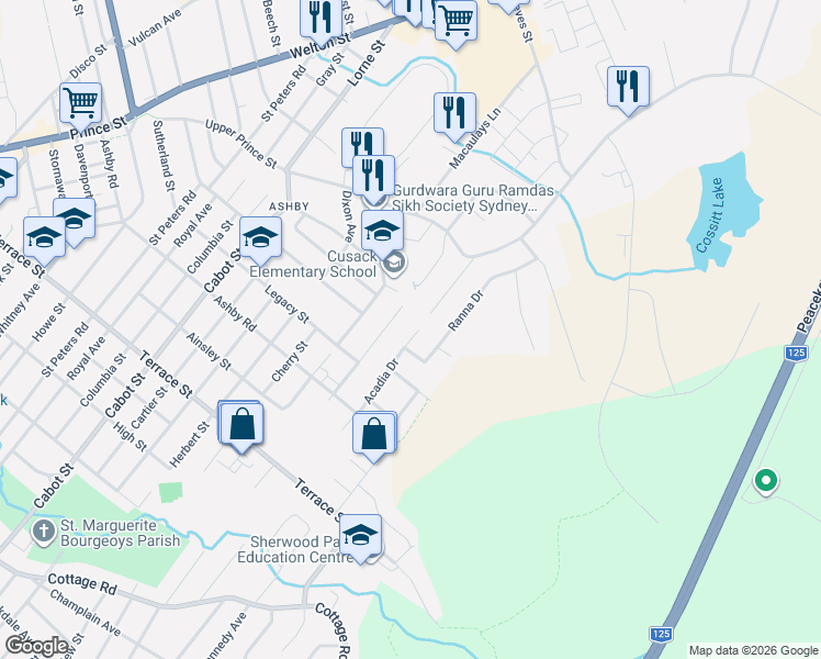 map of restaurants, bars, coffee shops, grocery stores, and more near 54 Acadia Drive in Sydney
