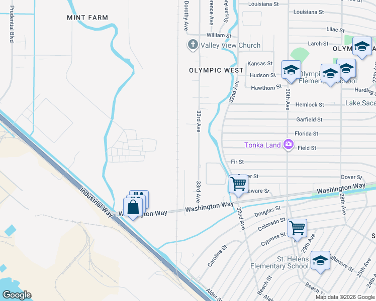 map of restaurants, bars, coffee shops, grocery stores, and more near 965 33rd Avenue in Longview
