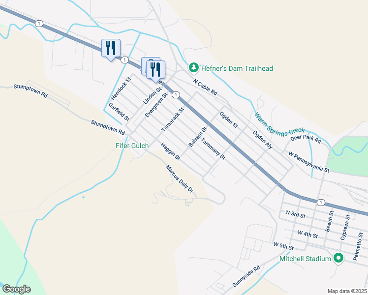 map of restaurants, bars, coffee shops, grocery stores, and more near 1901 Hamburg Street in Anaconda