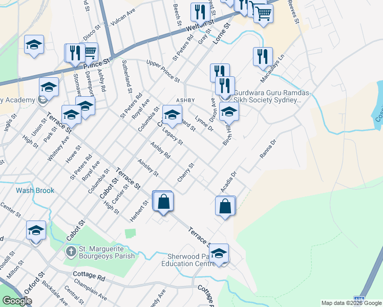 map of restaurants, bars, coffee shops, grocery stores, and more near 124 Legacy Street in Sydney