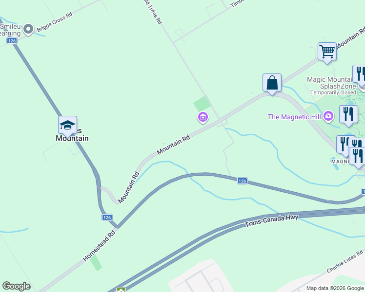 map of restaurants, bars, coffee shops, grocery stores, and more near 3202 Mountain Road in Moncton