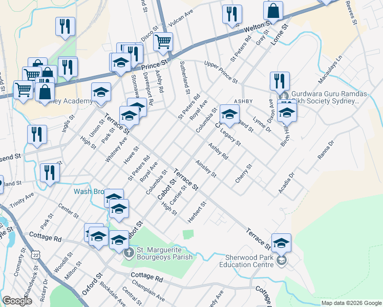 map of restaurants, bars, coffee shops, grocery stores, and more near 307 Cabot Street in Sydney