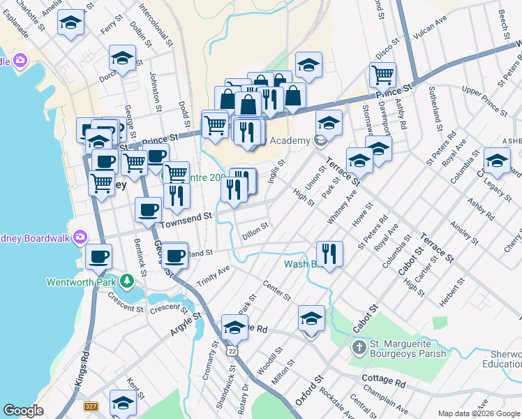 map of restaurants, bars, coffee shops, grocery stores, and more near 176 Inglis Street in Sydney