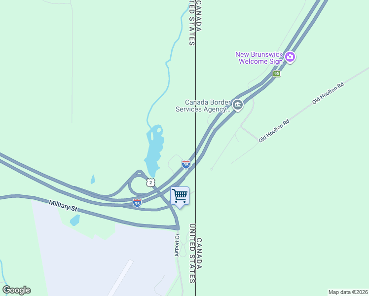 map of restaurants, bars, coffee shops, grocery stores, and more near 98 Customs Loop in Houlton