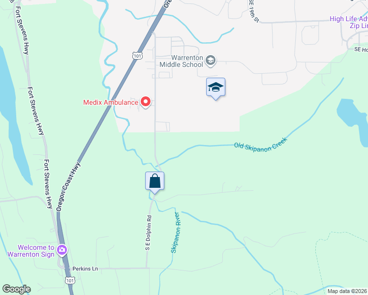 map of restaurants, bars, coffee shops, grocery stores, and more near 2386 Southeast Dolphin Avenue in Warrenton