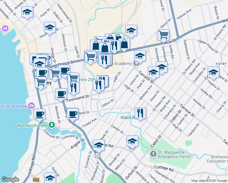 map of restaurants, bars, coffee shops, grocery stores, and more near 318 Townsend Street in Sydney