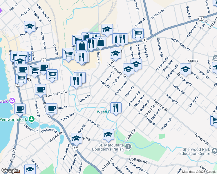 map of restaurants, bars, coffee shops, grocery stores, and more near 65 High Street in Sydney