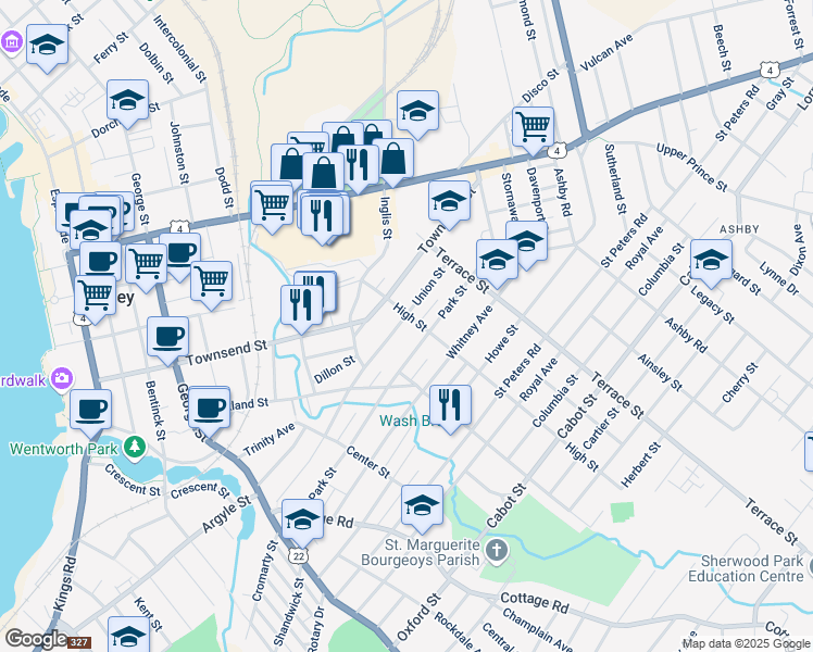 map of restaurants, bars, coffee shops, grocery stores, and more near 66 High Street in Sydney