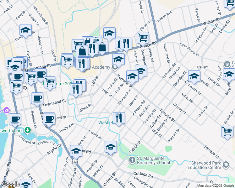 map of restaurants, bars, coffee shops, grocery stores, and more near 224 Park Street in Sydney