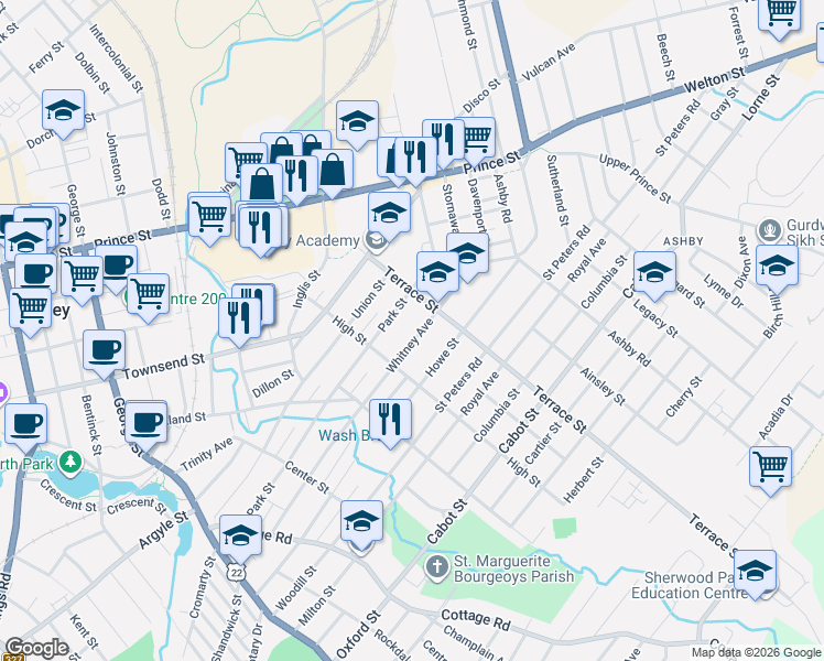 map of restaurants, bars, coffee shops, grocery stores, and more near 208 Whitney Avenue in Sydney
