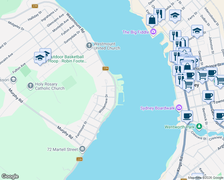 map of restaurants, bars, coffee shops, grocery stores, and more near 595 Westmount Road in Sydney