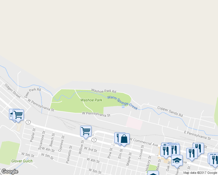 map of restaurants, bars, coffee shops, grocery stores, and more near Washoe Park in Anaconda