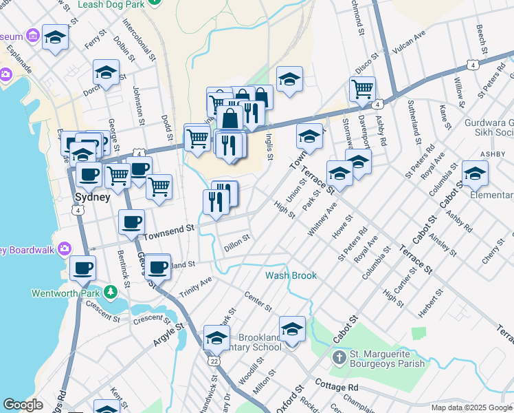 map of restaurants, bars, coffee shops, grocery stores, and more near 341 Townsend Street in Sydney