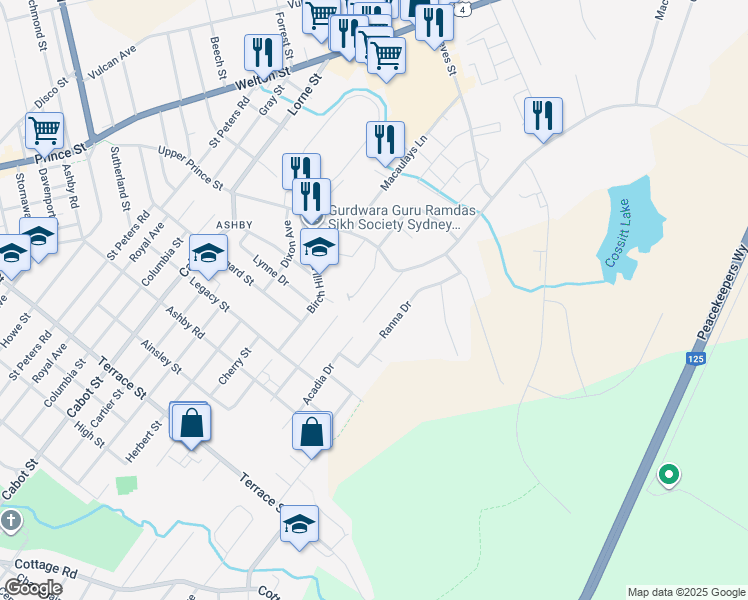 map of restaurants, bars, coffee shops, grocery stores, and more near 56 Stanfield Street in Sydney