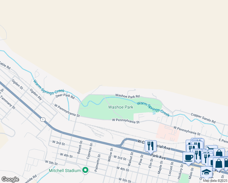 map of restaurants, bars, coffee shops, grocery stores, and more near 6 Washoe Park Road in Anaconda