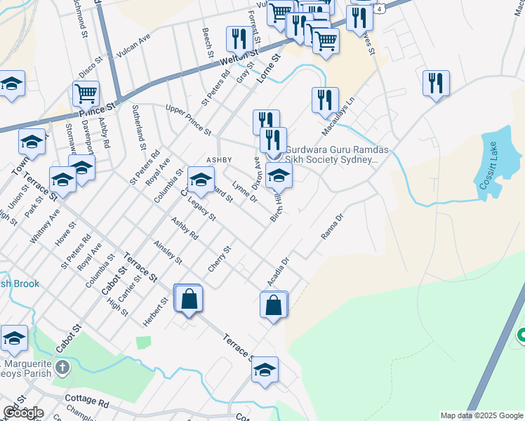 map of restaurants, bars, coffee shops, grocery stores, and more near 62 Lynne Drive in Sydney