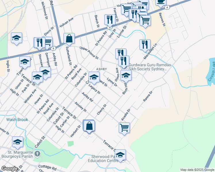 map of restaurants, bars, coffee shops, grocery stores, and more near 275 Lisgard Street in Sydney