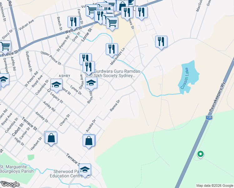 map of restaurants, bars, coffee shops, grocery stores, and more near 21 Stanfield Street in Sydney