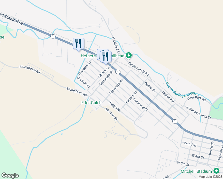 map of restaurants, bars, coffee shops, grocery stores, and more near 350 Tamarack Street in Anaconda