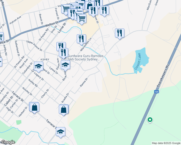 map of restaurants, bars, coffee shops, grocery stores, and more near 19 Ranna Drive in Sydney