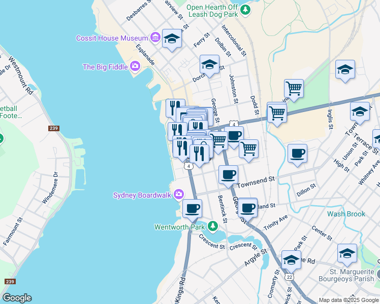 map of restaurants, bars, coffee shops, grocery stores, and more near 9 Wentworth Street in Sydney