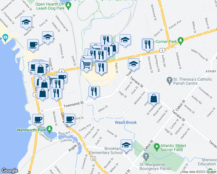 map of restaurants, bars, coffee shops, grocery stores, and more near 106 Inglis Street in Sydney