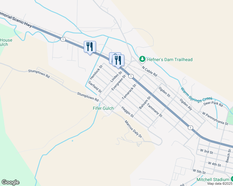 map of restaurants, bars, coffee shops, grocery stores, and more near 2009 Hamburg Street in Anaconda