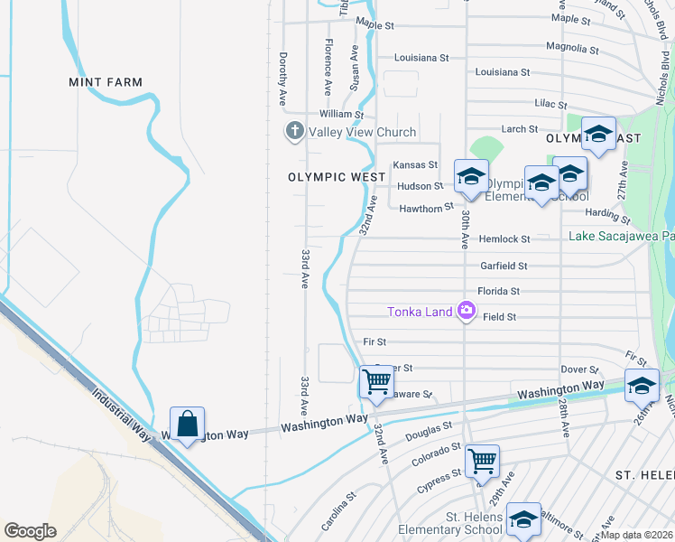 map of restaurants, bars, coffee shops, grocery stores, and more near 1127 32nd Avenue in Longview