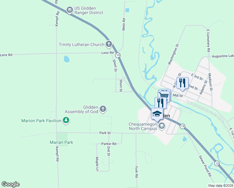 map of restaurants, bars, coffee shops, grocery stores, and more near 315 Tyler Court in Glidden