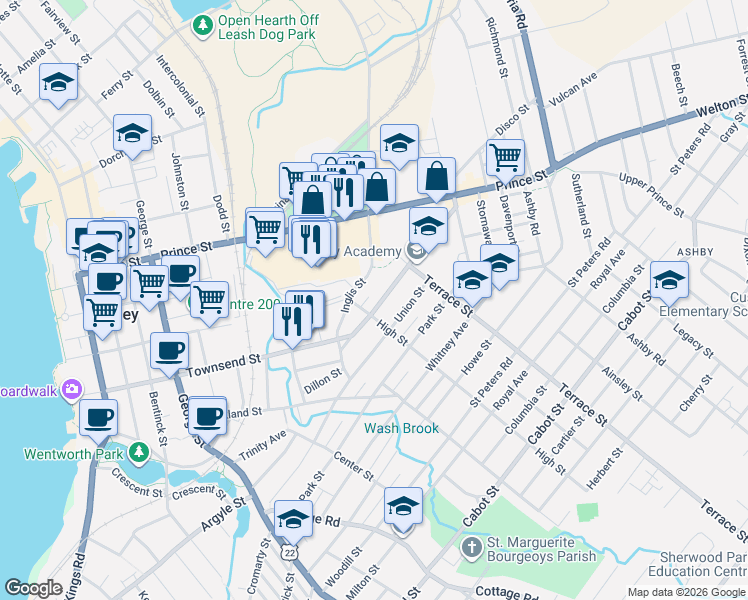 map of restaurants, bars, coffee shops, grocery stores, and more near 375 Townsend Street in Sydney