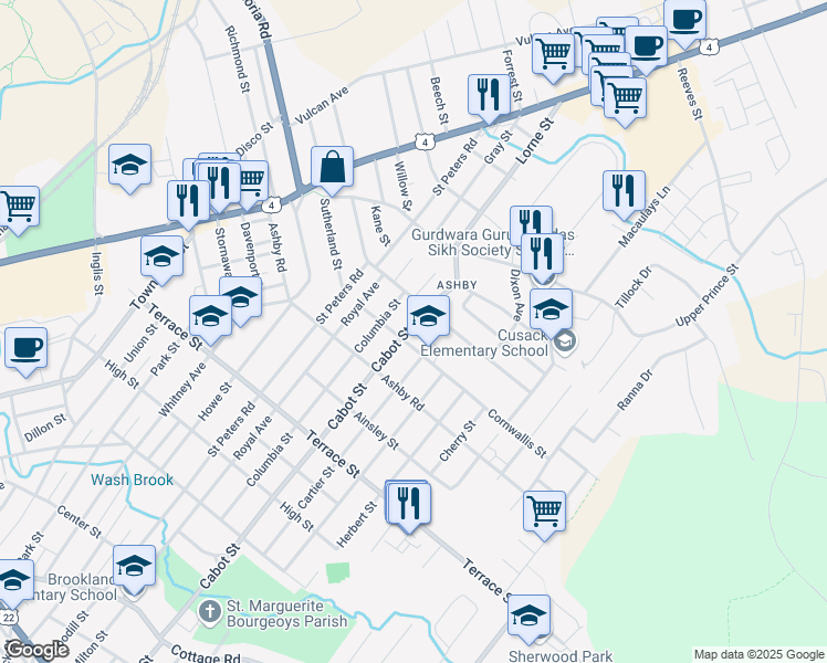 map of restaurants, bars, coffee shops, grocery stores, and more near 378 Cabot Street in Sydney