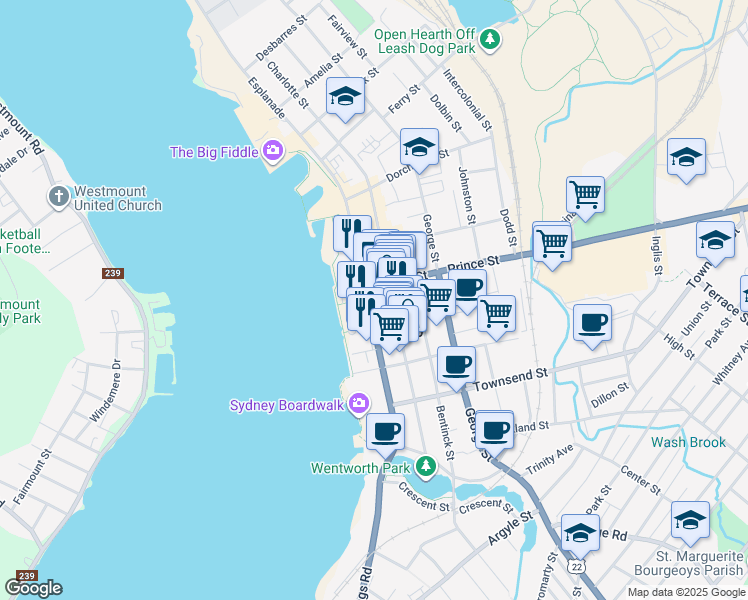 map of restaurants, bars, coffee shops, grocery stores, and more near Esplanade Street in Sydney