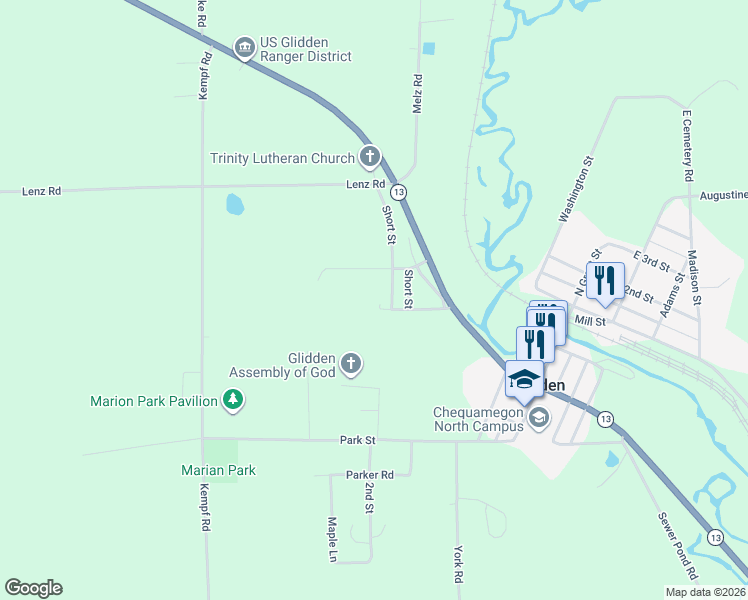 map of restaurants, bars, coffee shops, grocery stores, and more near 315 Tyler Court in Glidden